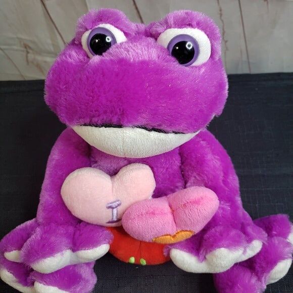 Valentines Adorable Purple Pink I Love U Frog Plush Stuffed Animal 8" - Picture 1 of 10